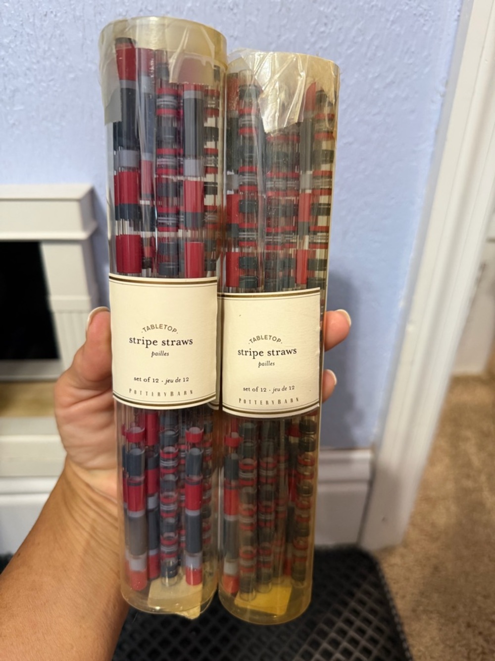 Pottery Barn Red, Blue & Gray Stripe Reusable Straws
